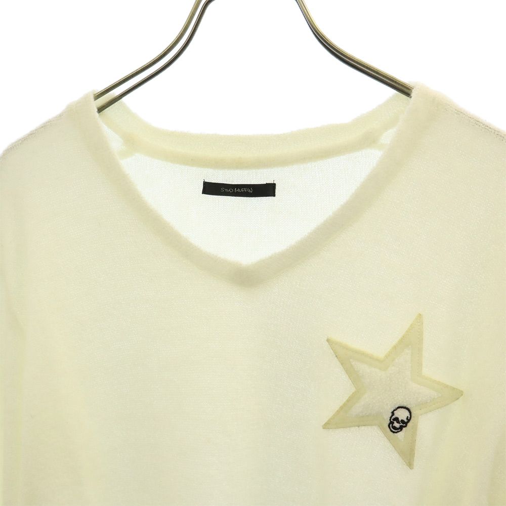 STUD MUFFIN Logo patch Long sleeve V neck sweater 2 white knit Men's Used