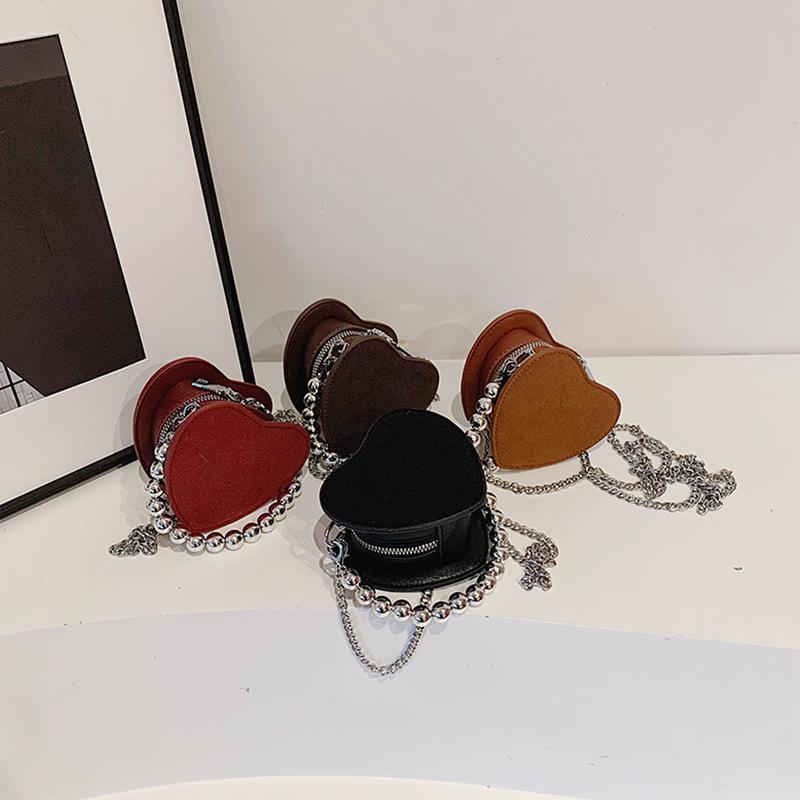 Herzförmige Umhänge-Schultertaschen für Damen Lippenstifttasche PU-Leder Mini-Clutch Münzbörse Herz Nische Messenger Bags