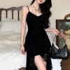 Large Size Pure Desire Hottie Irregular Hem Split Dress Summer Fat Sister Atmosphere Lace Suspender Skirt