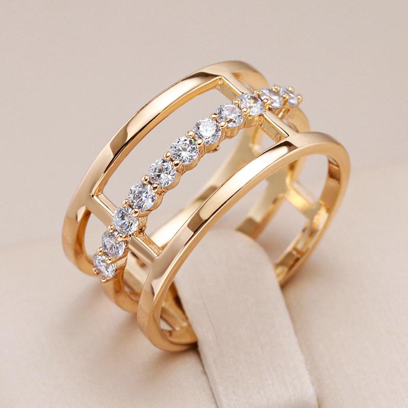 Einfacher Rosegoldfarbener Geometrischer Breiter Großer Ring Für Frauen Natürlicher Zirkon Glänzendes Metall Moderner Party-Trend Täglicher Schmuck