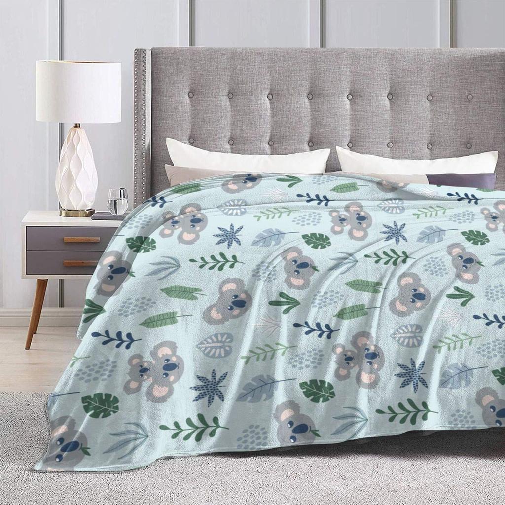 Cute Koala Animal Pattern Blanket Soft Flannel Comfortable Lightweight Suitable for Children Sofa Bedroom Living Room