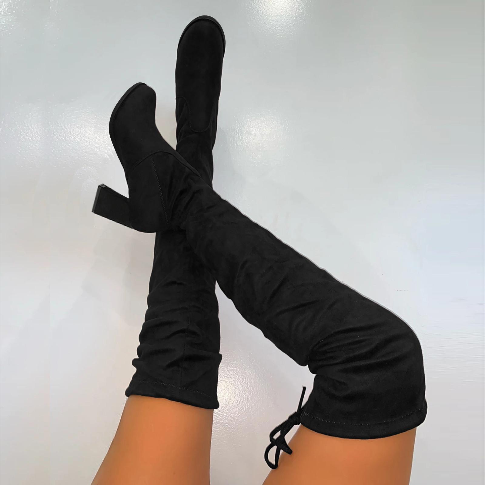 Сапоги Выше Колена Для Женщин Размер 12 Средневысокие Сапоги Зимние Длинные Теплые Ботинки Ретро Сапоги до Колена Женские Широкая Голень 42 чёрный 2990₽