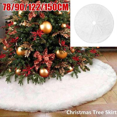 Christmas Tree Skirt White Plush Christmas Tree Mat  Xmas Decorations Faux Fur Blanket for Holiday Party Supplies Ornaments Round 78/90/122/150cm