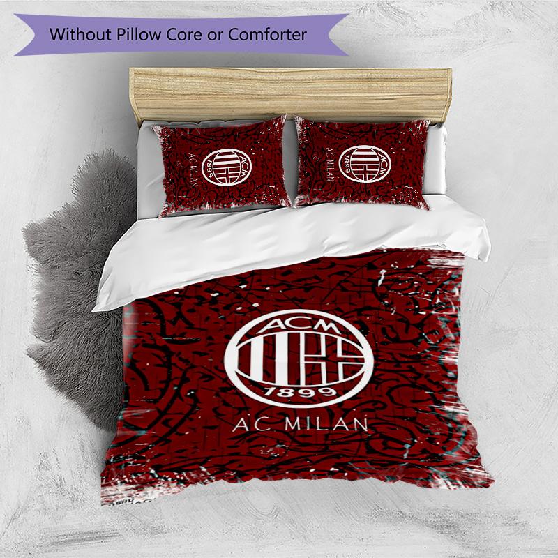 Set Lenzuola Stampa AC Milan 3 Pezzi Morbido Delicato sulla Pelle Lavabile Copripiumino e Federe Set Stagione Unica Camera da Letto