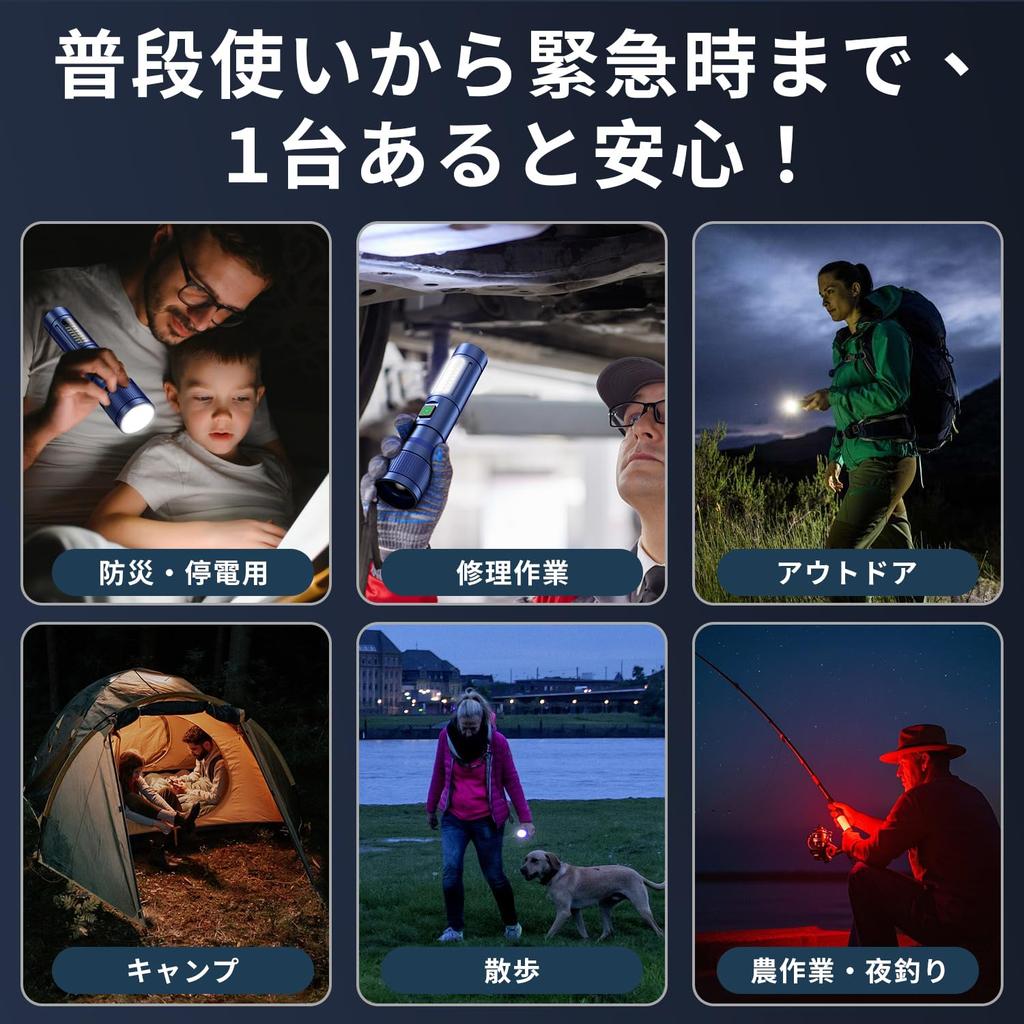 Flashlight Latest Enhanced Version Luminous Torch LED Light White and Red COB Work Light 6 Modes Dimming Maximum Illumination Distance 500m High