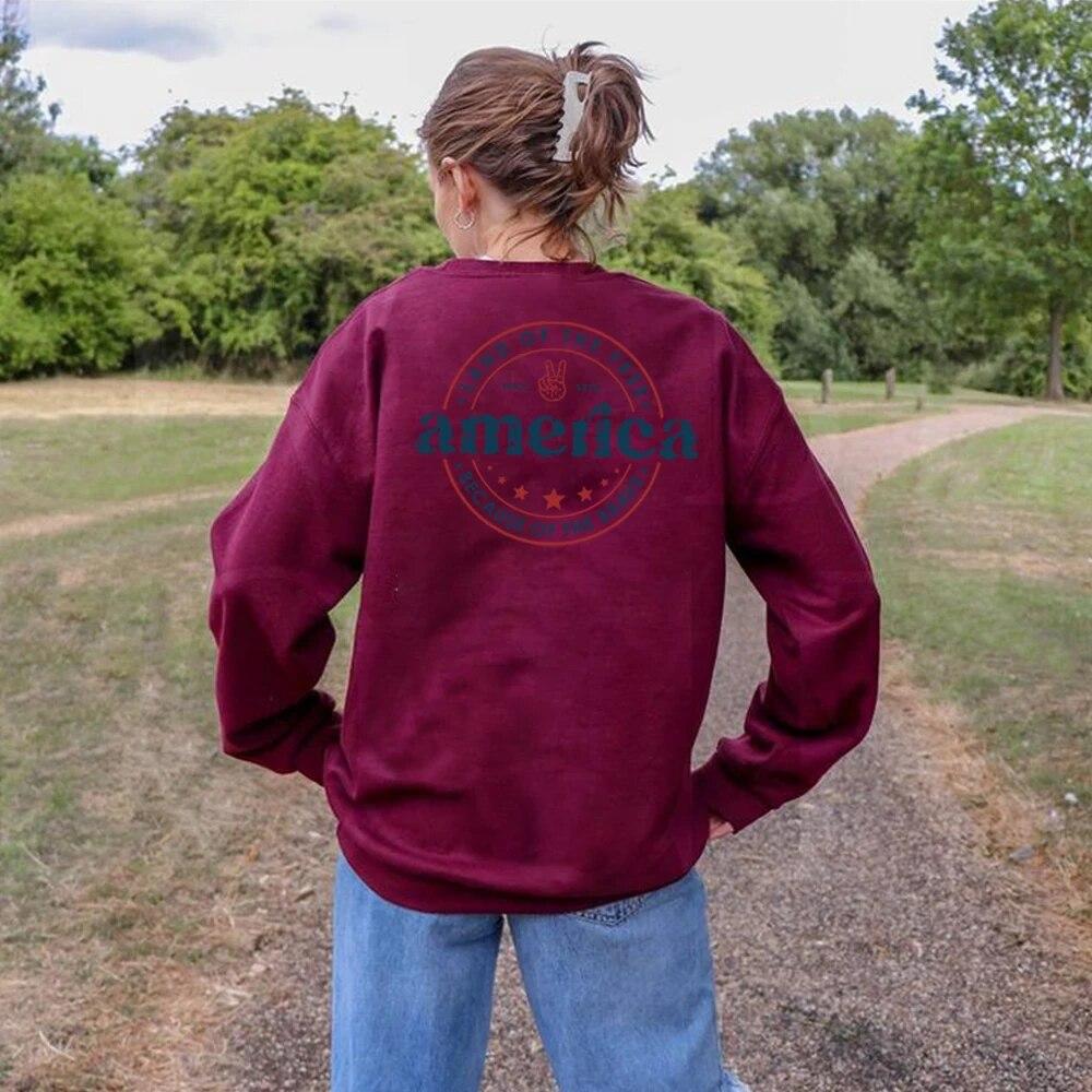 

Толстовка унисекс «Америка земля свободных из-за храбрости» Толстовка «4 июля» Патриотический свитер Толстовки с капюшоном ко Дню независимости 4XL