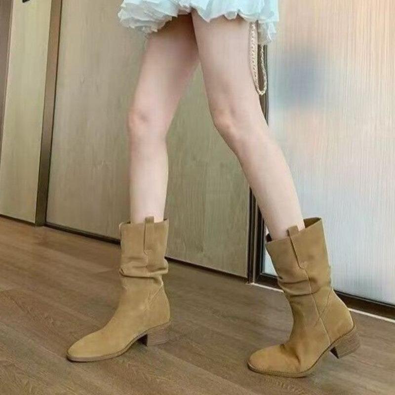 Autumn Western Folded Short Single Boots Women's Stacking Boots Retro Small Height Increasing Medium Boots Fashion Boots