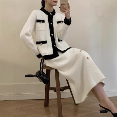 2-delige trui-rok sets voor dames Herfst Winter Gebreide Lange Rok Cardigan Trui Set Lounge Lange Mouw Top Midi Jurk Outfits Dames Loungewear Set