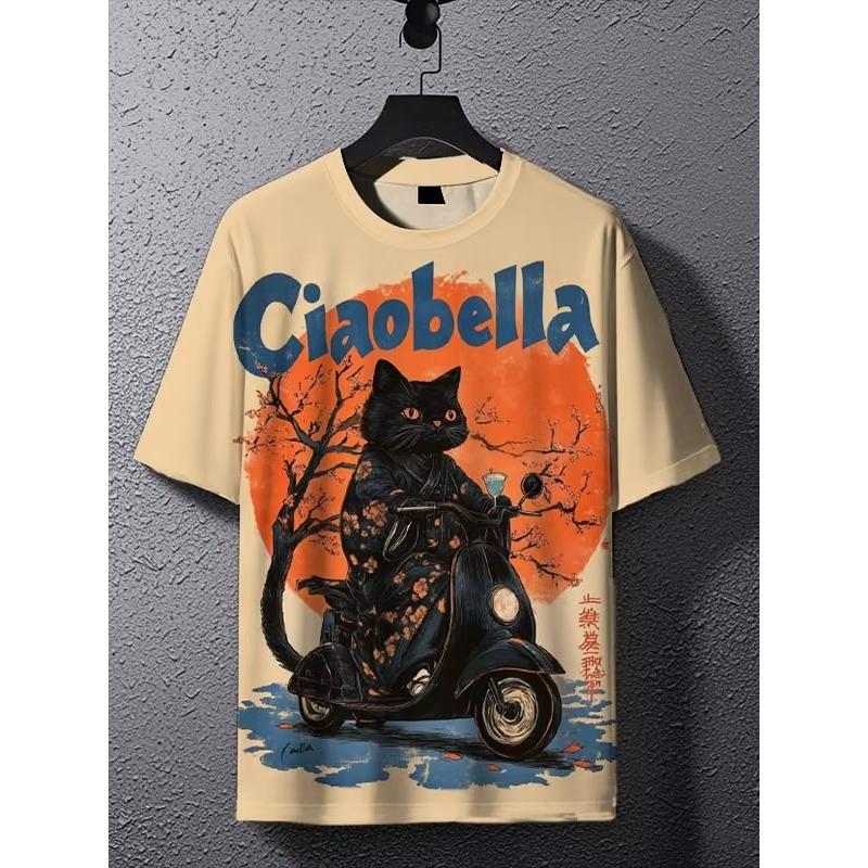 Summer Men's Kitten 3D Printed Crew Neck T-Shirt