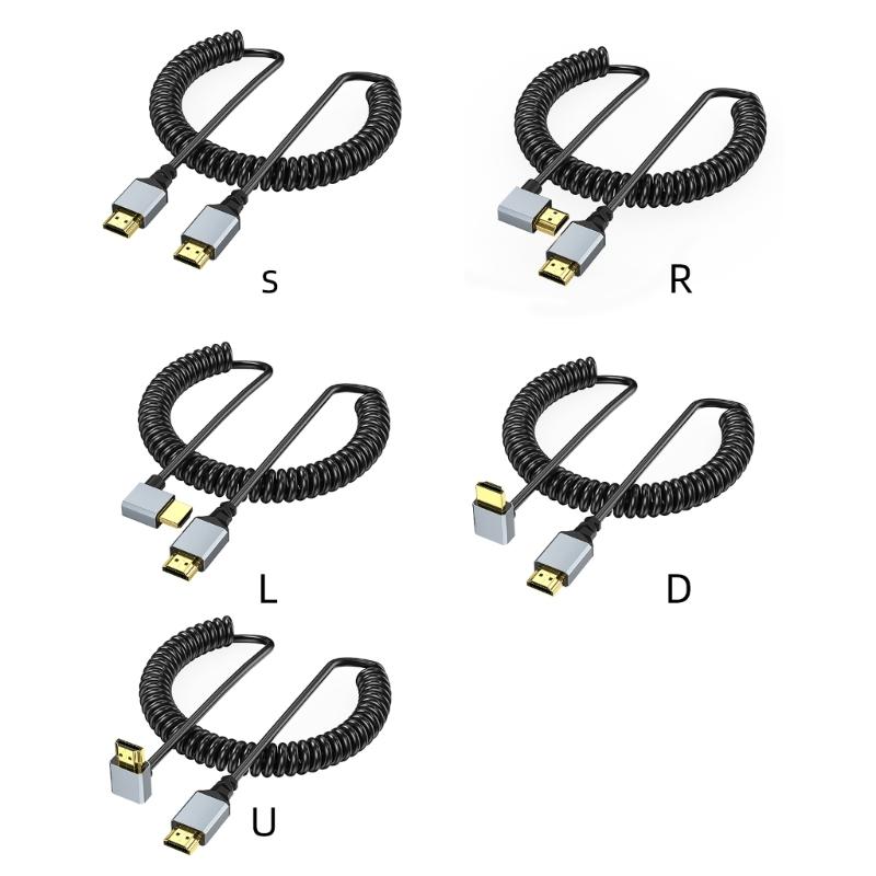 HDTV Port 4K 60Hz Video Cord Coiled Cable Straight/90 Degree Male To Male Connector Line for Projector Display