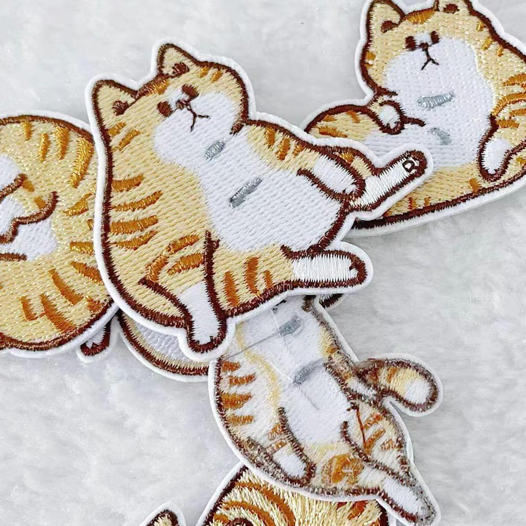 6Pcs/Lot Cute Striped Cats Embroidered Patch Cartoon Animals Applique Fabric Clothing Iron On Patch