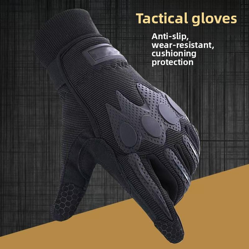 Full-Finger Gloves of Black Cycling Tactical Half-Finger Gloves Outdoor Training Field-Use Wear-Resistant Protective Gloves