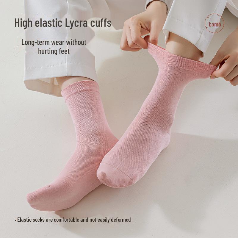 Women's Pure Cotton Non-Slip Breathable Mid-Tube Socks - Anti-Pilling & Antibacterial