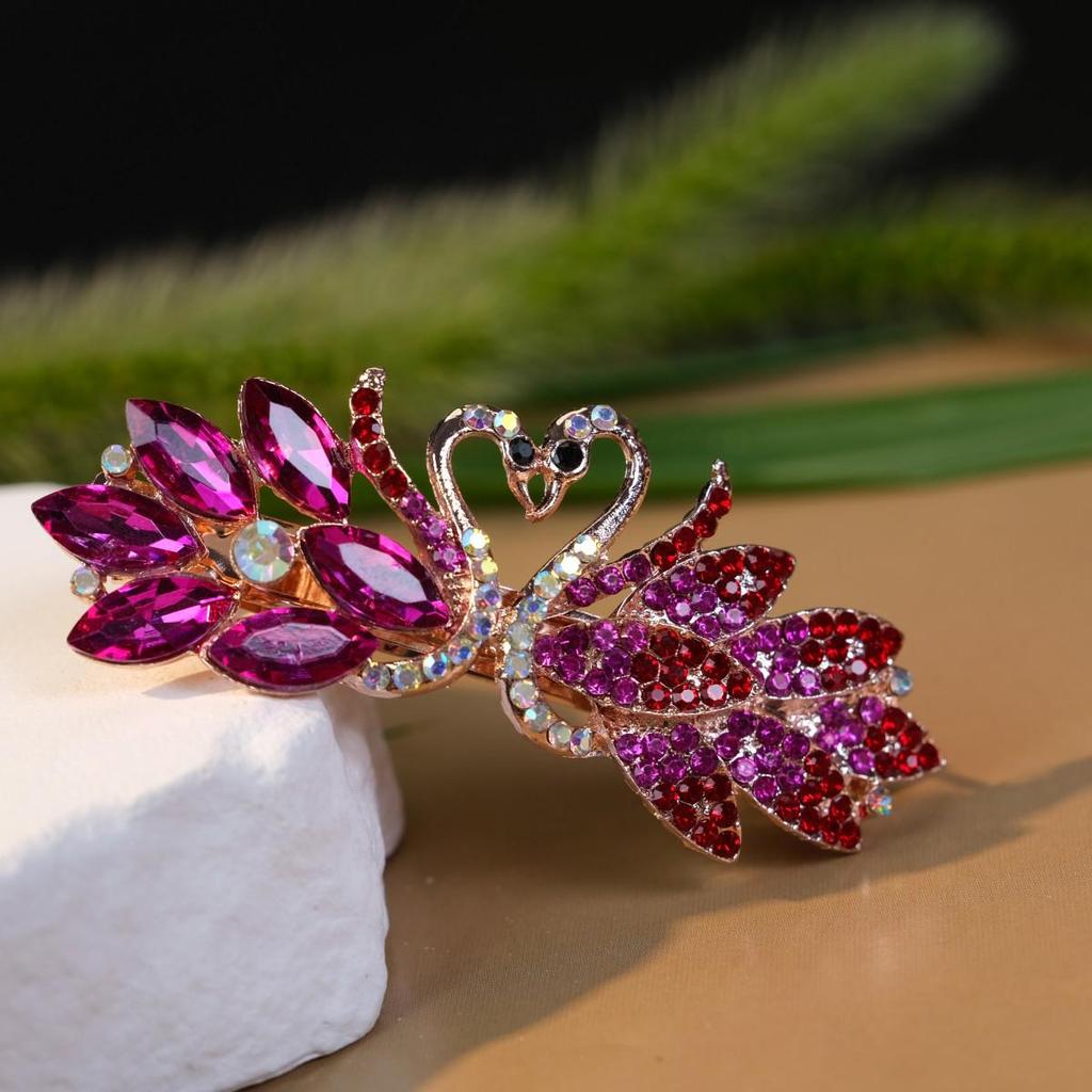 Swan Rhinestone Alloy Hair Clip - Versatile Large Spring Clip for Women's Hairstyles