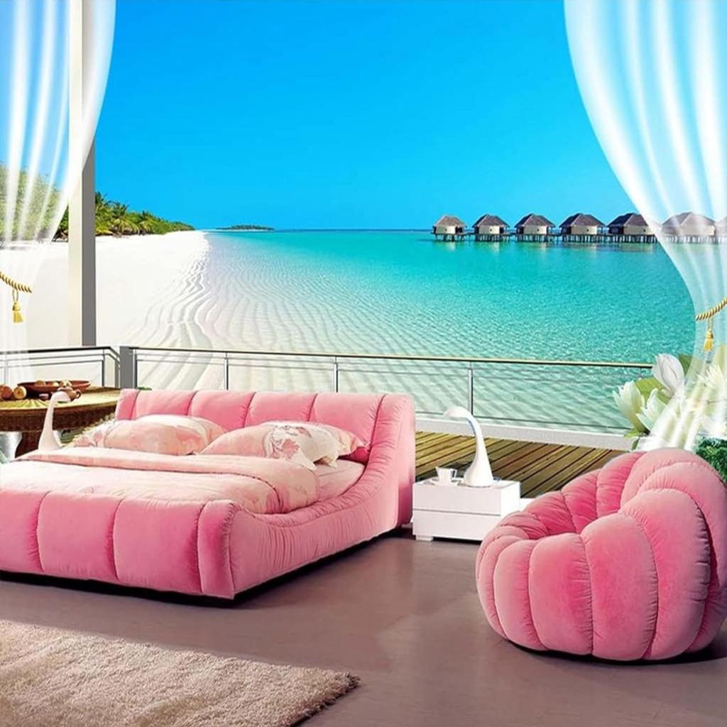 Blue Sky Ocean Wallpaper Mural Plant Beach Bedroom Large Wallpapers Living Room Home Decor Ocean Wallpaper For Bedroom