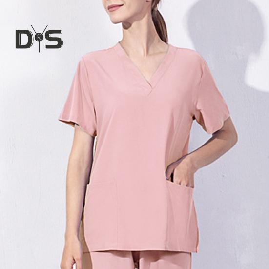 V-Ausschnitt, Kurzarm, Oberteile für OP-Uniformen, Taschen, seitlicher Schlitz, Krankenhaus-Arbeitsoberteile, Oberteile für Krankenschwestern, Zahnarztpraxen, Arbeitskleidung