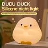 Cute Duck Cartoon Animal LED Night Light - Silicone Touch Sensor Timing USB Rechargeable Lamp for Children Birthday Presents
