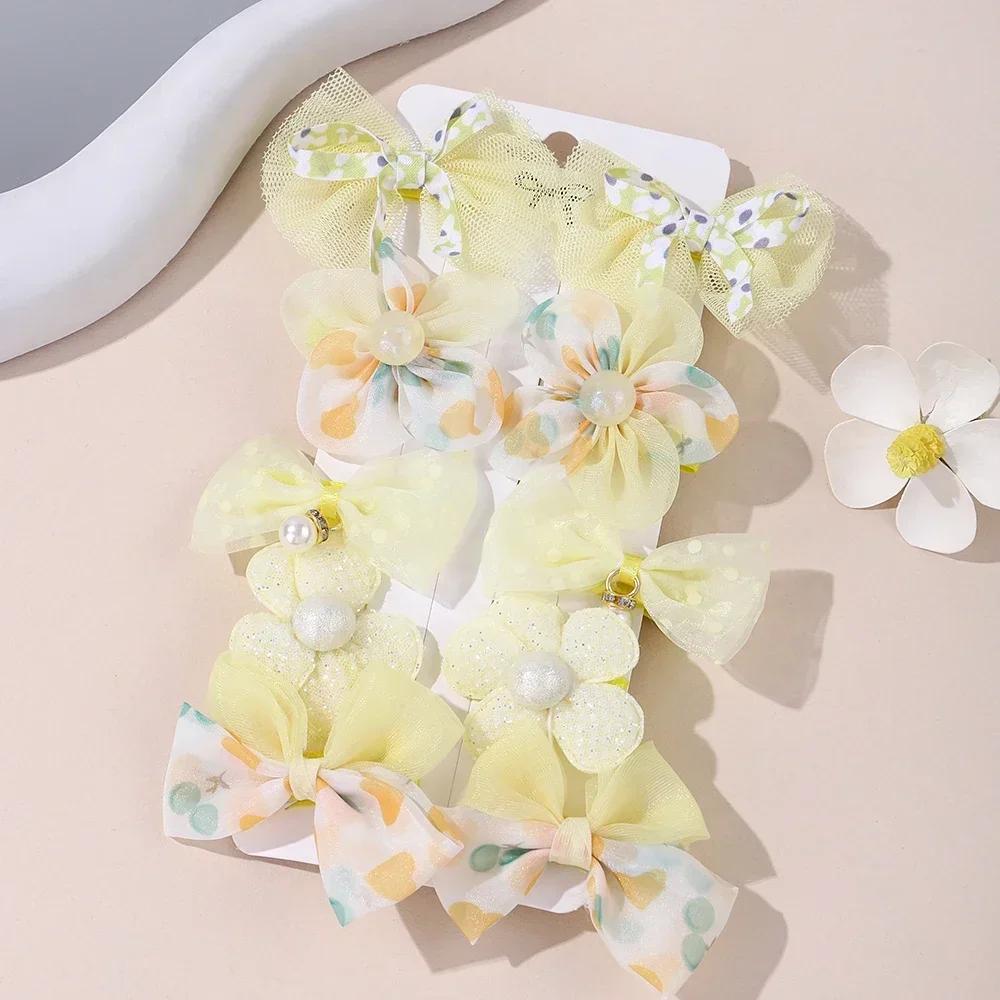 10Pcs/Set Cute  Bows Baby Hairclips Lace Flower Children Girls Hairpins Hairdresses  Clip Gifts Elastic Girl Hair Accessories