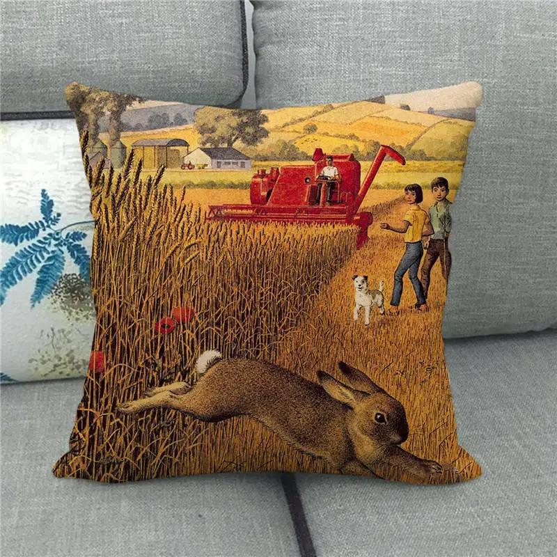 Happy Home Pillowcase Funny Rabbit Easter Egg Print Cushion Cover Pastoral Cartoon Hare Pattern