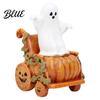 Cute Desktop Tabletop Decor Ghost Pumpkin Cart Figurine Halloween Statue Retro Charming Small Gift Item Miniature Resin Ornament for Home