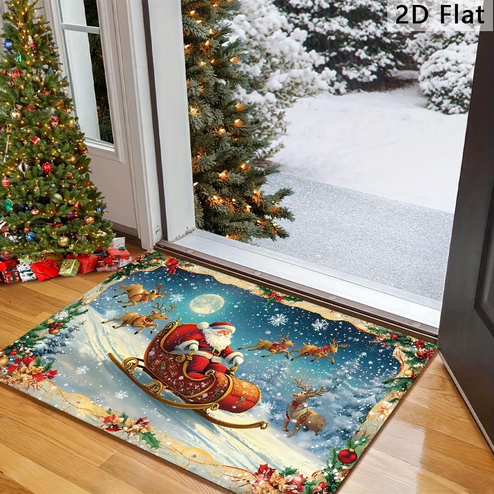 Santa Reindeer Sleigh Doormat, Non-Slip Rug, Machine Washable Indoor Mat for Front Door, Hallway, Living Room, Christmas Gift