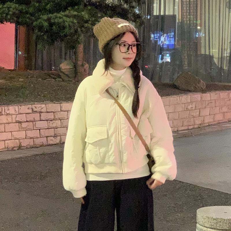 

Утолщенное пальто из овечьей шерсти, хлопковая одежда, женская новая зимняя пуховая хлопковая свободная куртка с широким лацканом, хлопковая одежда XL белый