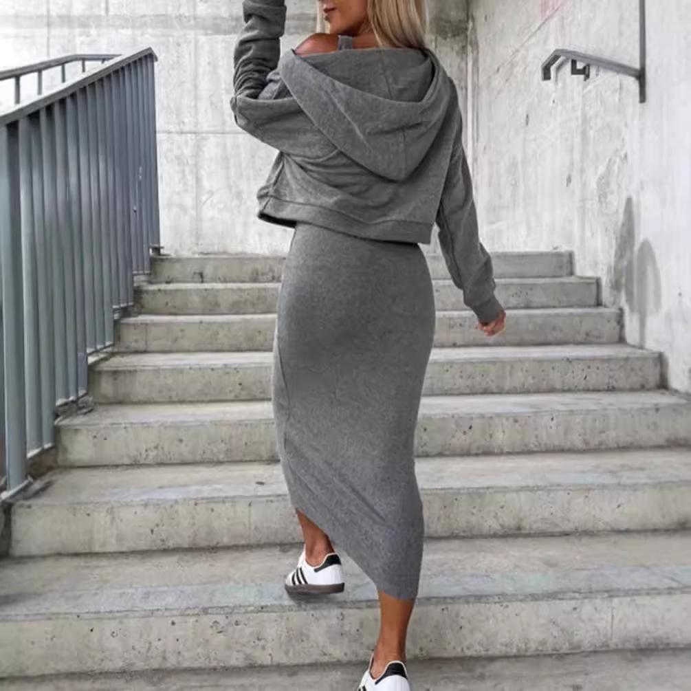 2023 New Autumn/Winter Two-Piece Vest Dress & V-Neck Sweatshirt Knitted Women's Set