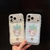 Strawberry Puppy iPhone 16 Mirror Stand Case - Transparent & Cute 2-in-1 Design for Apple 17.