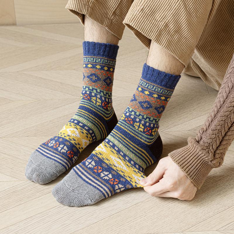 5/10 Pairs Socks for Men: Retro Ethnic Style Rabbit Wool Socks Autumn Winter Thickened Warm Mid Calf Socks Comfortable