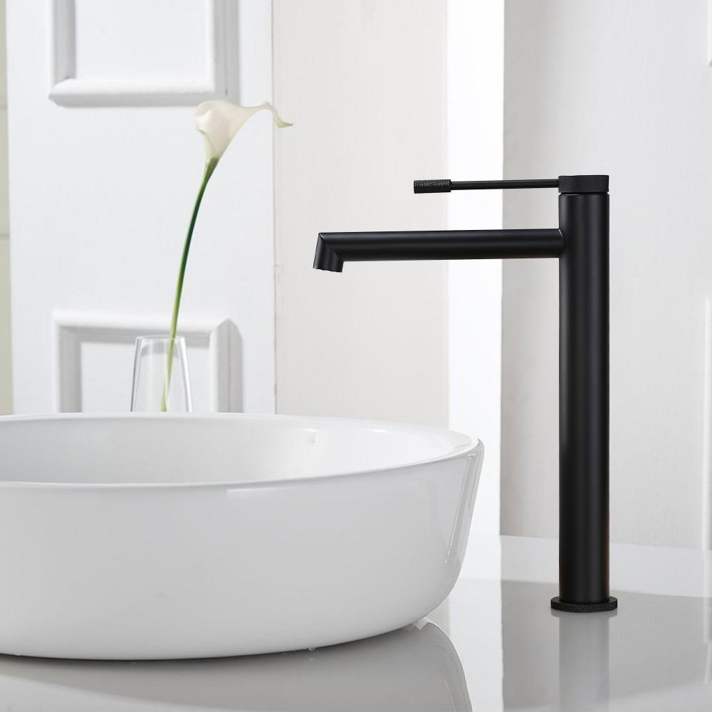 Contemporary Tall Single-Hole Deck-Mounted Solid Brass Matte Black Bathroom Sink Mixer Tap with Vanity Basin (Gold,Matte Black) золотой