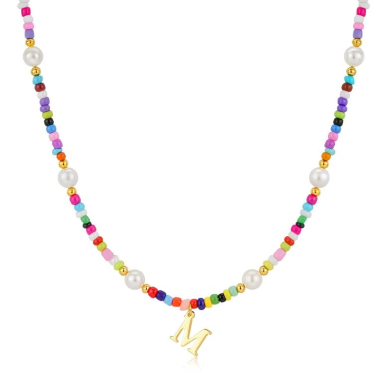 New Mixed Rice Bead Pearl Necklaces With Letter Pendant Sweet Fashion Jewelry Accessories for Children Daily Matching 41-50cm