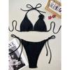 2 Piece Women 3D Rose Flower Bikini Set Smocked Textured Triangle Halter Tie Side Solid Color Sexy Push Up Beach Vacation Bathing Suit
