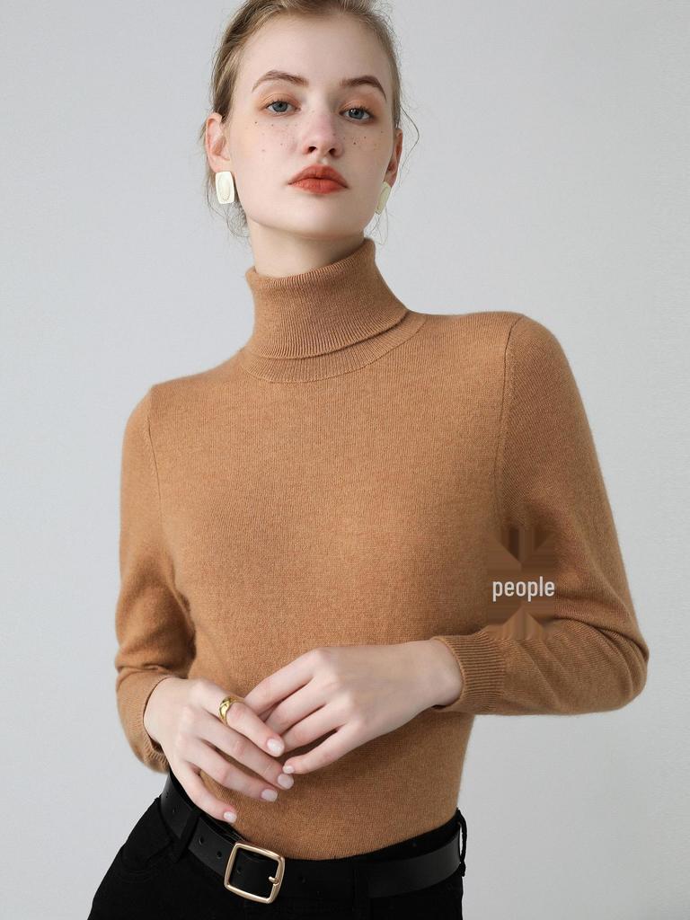 Women's Cashmere High Neck Slimming Sweater - Long Sleeve, Warm, Elegant Autumn/Winter Knitwear Top