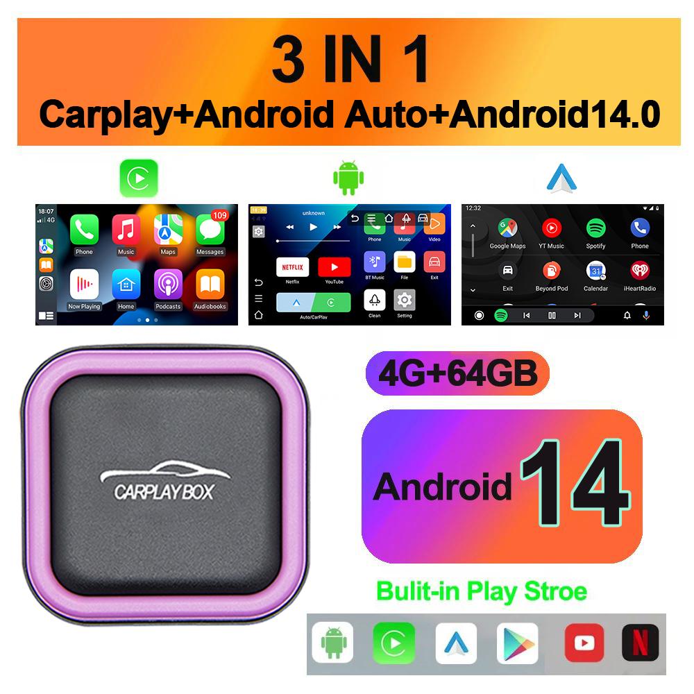 NEW Android 14 Smart CarPlay Ai Box Wireless CarPlay Android Auto Adapter For Netflix YouTube car intelligent systems 5GWiFi