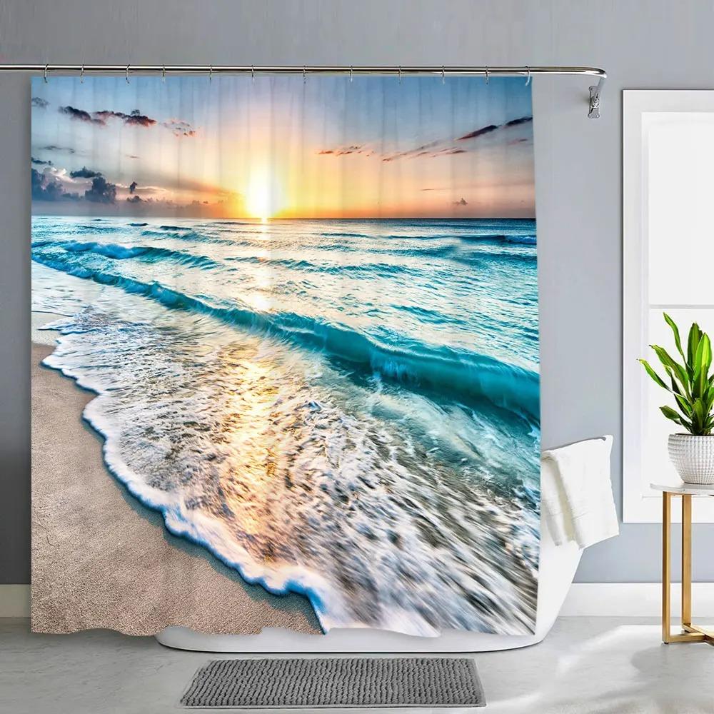 1Pc Green Tropical Plants Shower Curtains For Bathroom Polyester Seaworld Shower Curtain Printing Curtain Beach Shower Curtains