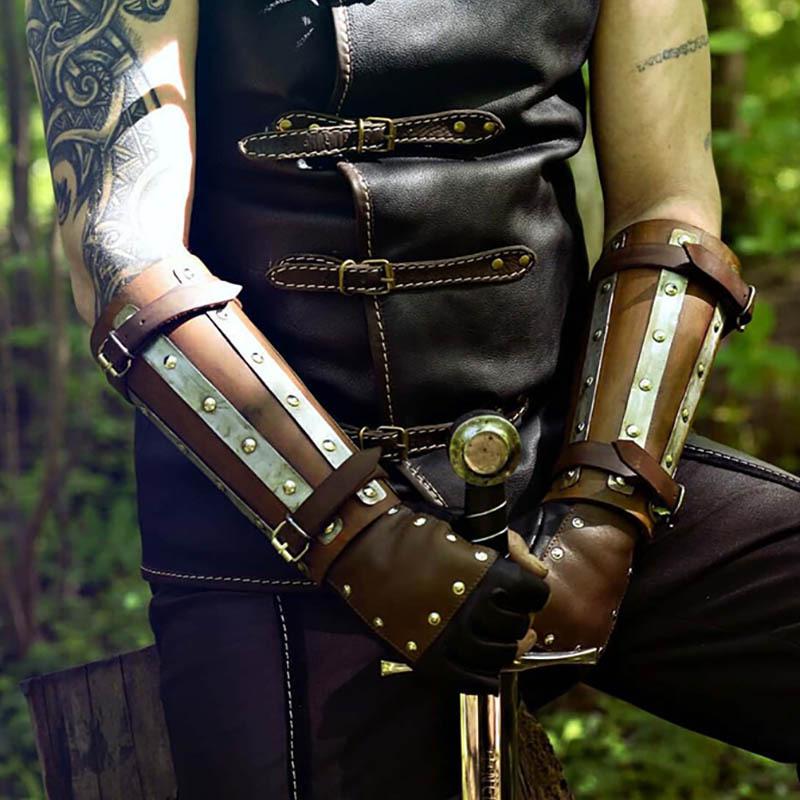 Nordic Viking Knight Medieval Cosplay Gloves for Halloween Parties темно-коричневого