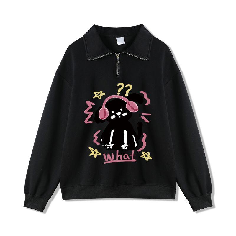 Pink Polo Collar Sweatshirt Women Spring Autumn New Oversize Korean Lazy Style Thick Half Zipper Top