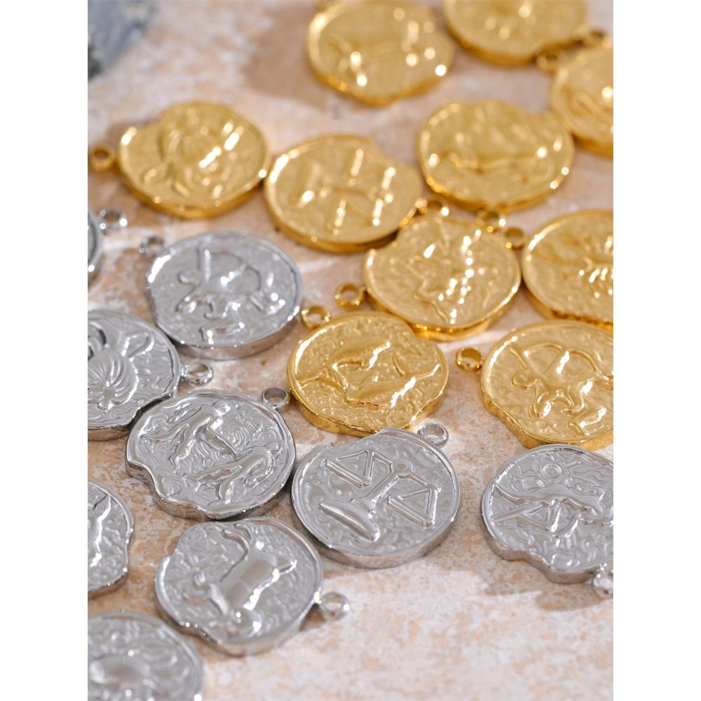 Yhpup Real Gold Plated 12 Constellation Metal Diy Charms For Jewelry Making Bulk Stainless Steel Charm Pendant Accessories