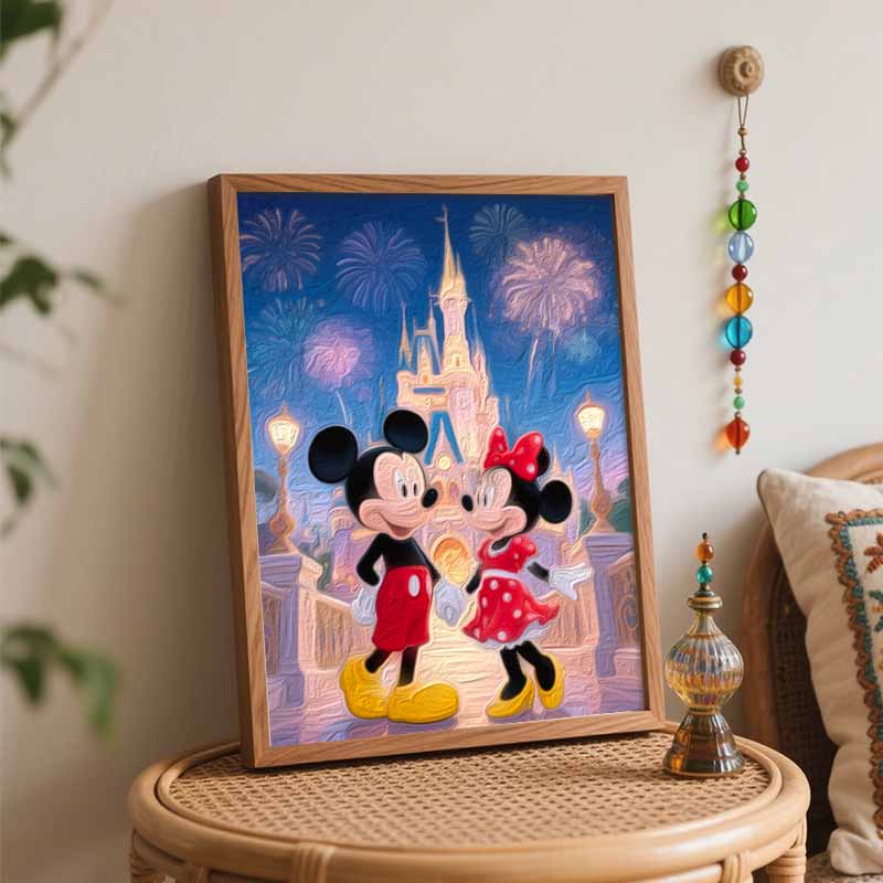 Disney Mickey Minnie Mouse Castle Fireworks Oil Painting by Numbers Art Kit. Handmade Diy Painting Home Decoration Gifts