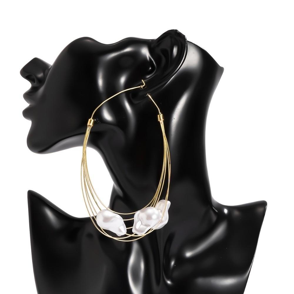 Korean Layered Large Circle Earrings Exquisite Trendy Wedding Earing Pearl Big Hoop Earrings  Girl
