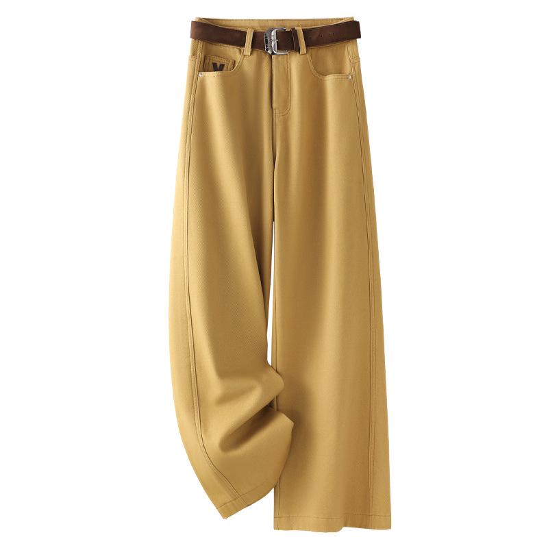 

Женские желтые джинсы широкого кроя в стиле ретро на флисовой подкладке – Плотные, свободного кроя для осени/зимы 2024 3XL