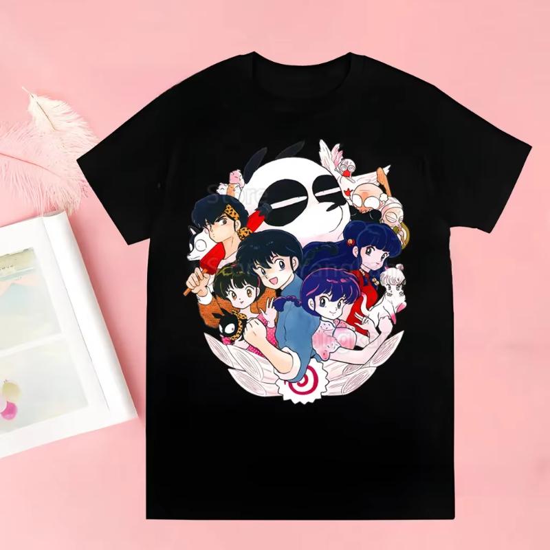 Ranma 1/2 anime characters graphic print black T-Shirt