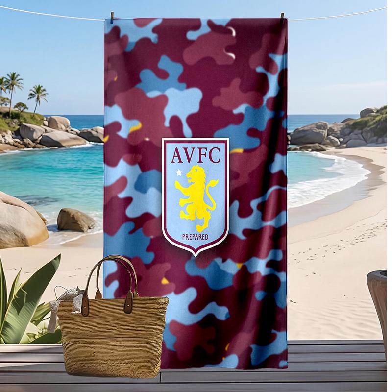 Asciugamano da Spiaggia con Stampa Calcio Aston Villa, Asciugamano Grande Morbido ad Asciugatura Rapida per Spiaggia Campeggio Nuoto
