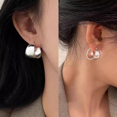 Women's S925 Silver Wide Bold Ring Earrings