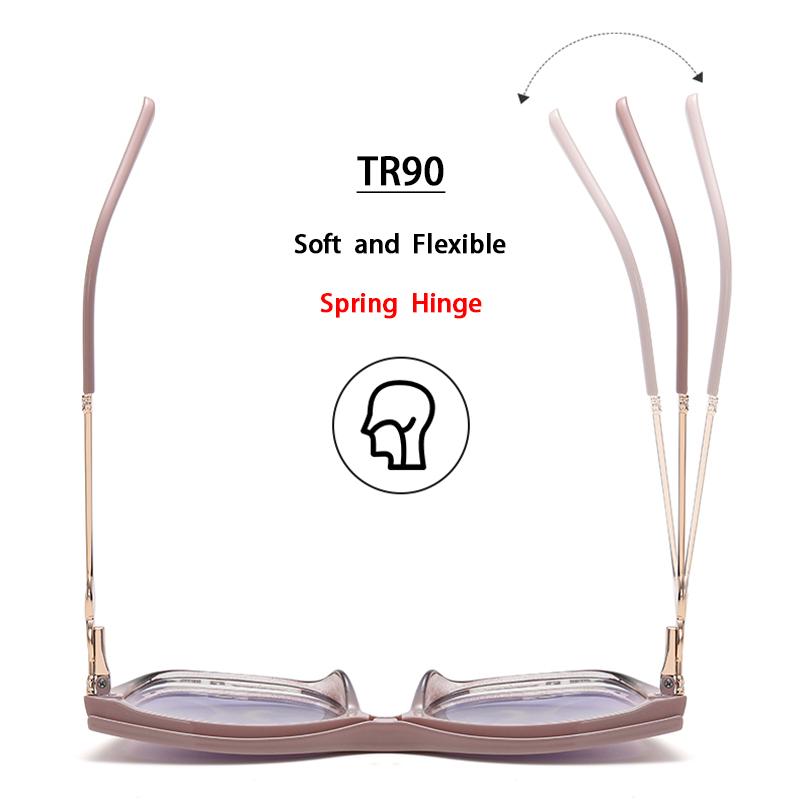 TR90 Lightweight Material Stylish Women's Cat Eye Blue Light Glasses with Custom Myopia Prescription Lens for Reading Glasses