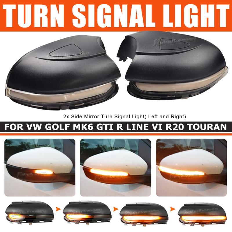 2 Pieces For VW Golf MK6 GTI 6 R Line Touran Dynamic Blinker Side Mirror Indicator For Volkswagen VI R20 LED Turn Signal Light