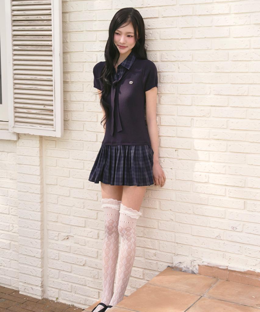 The Green Lab Girlish Check Layered Dress [Navy]