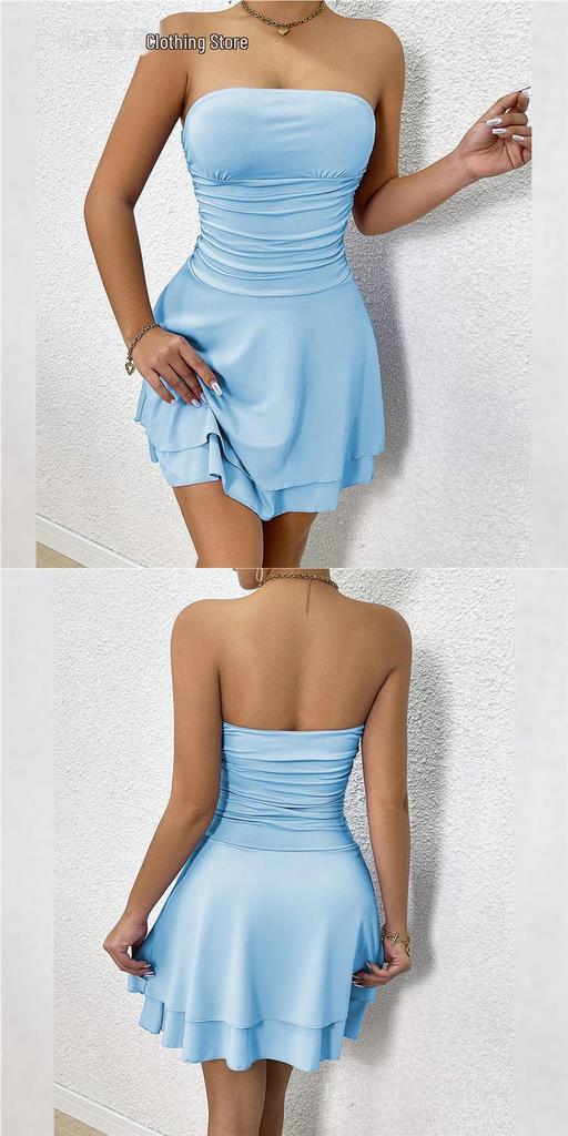 Europäischer & Amerikanischer Stil Damen Schlankes Figurbetontes Falten Bandeau Bodycon Kleid.