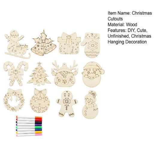 12 Pcs Wooden Christmas Ornaments To Paint Diy Blank Unfinished