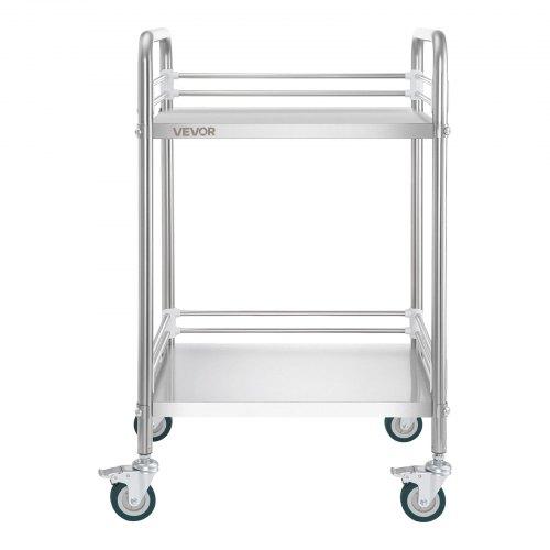VEVOR Stainless Steel Cart, 2-Tier Rolling Lab Utility Cart with Lockable Wheels, Medical Serving Trolley Clinic Tray